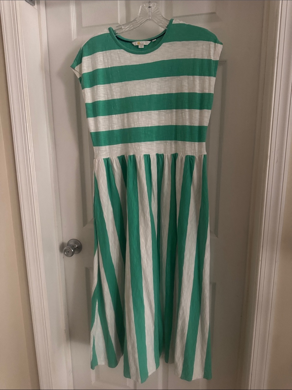 Boden Green and White Striped Maxi Dress